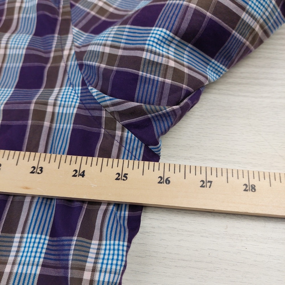 Peter Millar Button Down Shirt Mens XL Purple Blue Plaid Cotton Long Sleeve - Picture 5 of 6